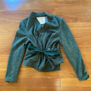 green cardigan with tie